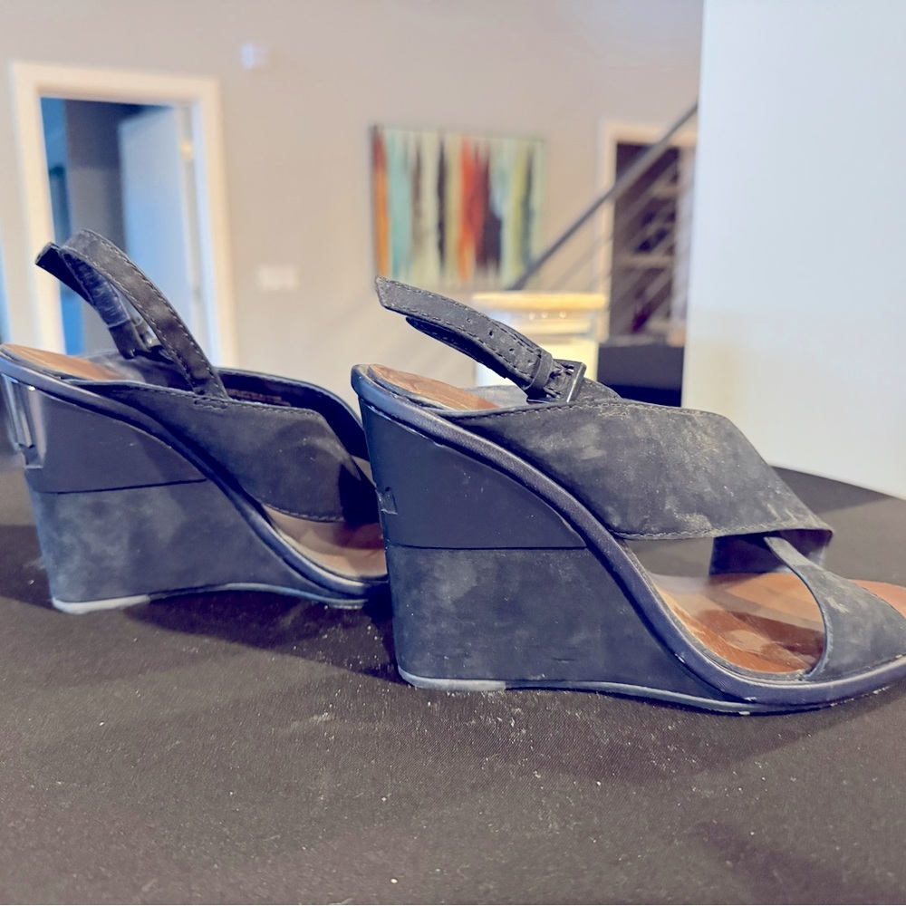 Like new Tory Burch navy suede wedges.  Size 5.5